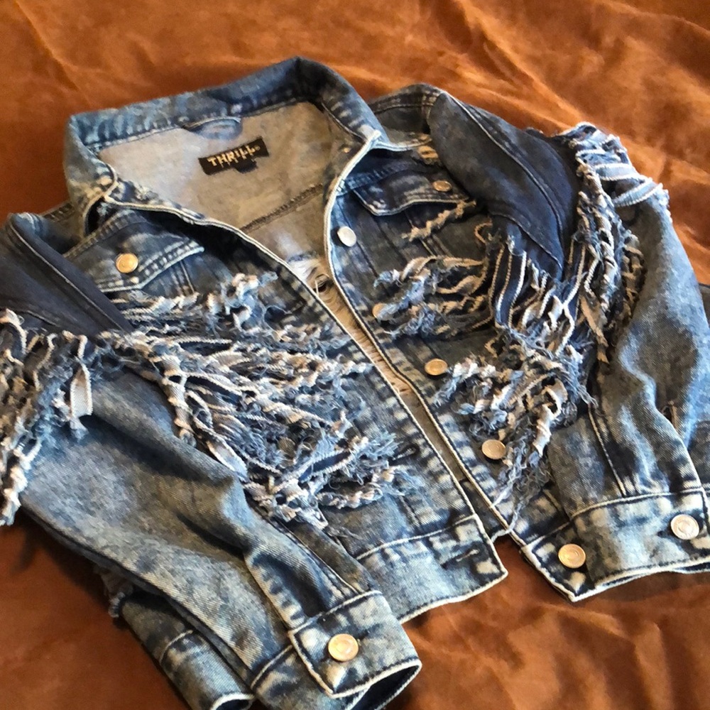 Thrill Blue Frayed Denim Jacket with Fringe Detail